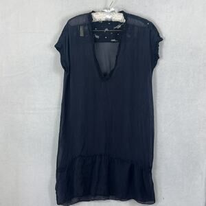 Nicole Dress Short Sleeve V-Neck Size Small Sheer Navy Blue Italy Lace Silk